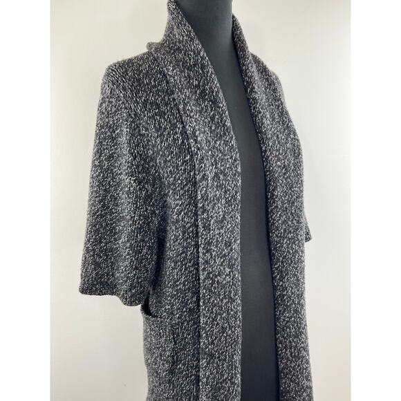 THEORY Black Gray Marled Wool-Cashmere Blend Cowl Neck Cardigan Sweater Size P - Picture 6 of 10